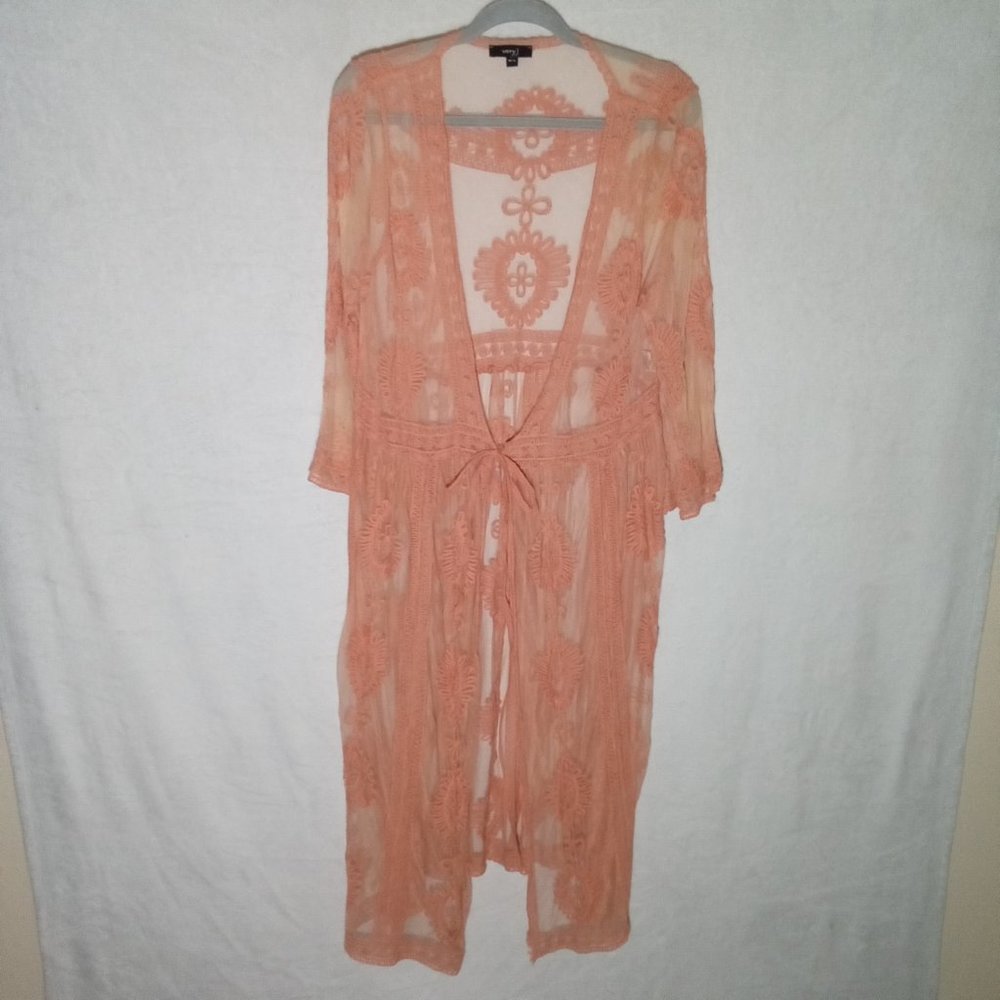 🌕Very J coral Lace Long Swim Coverup, Size M/L